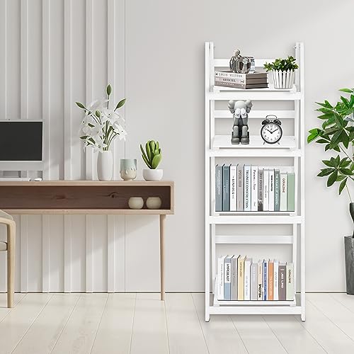 Funkeen Foldable Ladder Shelf Plant Stand for Indoor Outdoor White D80239