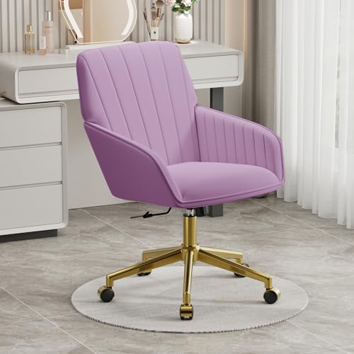 Velvet Home Office Chair with Gold Base, Swivel Desk Chair with Wheels (Cream) Z435471