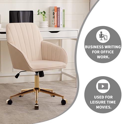 Velvet Home Office Chair with Gold Base, Swivel Desk Chair with Wheels (Cream) Z435471