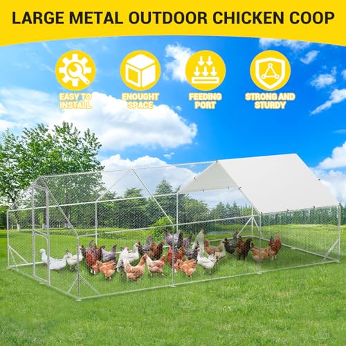 Large Metal Chicken Coop Walk-in Poultry Cage with Waterproof Cover, Double Lockable Doors X5588