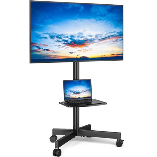 Rfiver Mobile TV Cart for 23-60 Inch LCD LED Flat Panel Curved Screen TVs, Height Adjustable Rolling Stand, Max VESA 400x400mm N1572