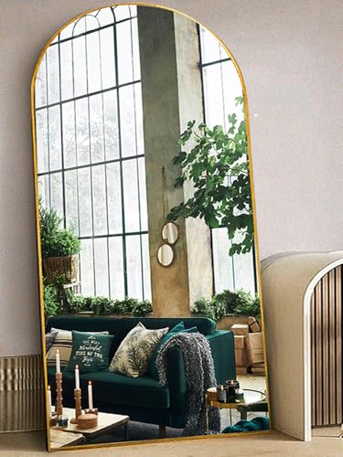 Arched Floor Mirror 58"x18" Full Length with Stand, Aluminum Frame, Black S856658