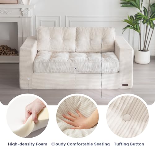 MAXYOYO 3 Seater Boneless Floor Sofa with Tufted Cushion, Beige A96326