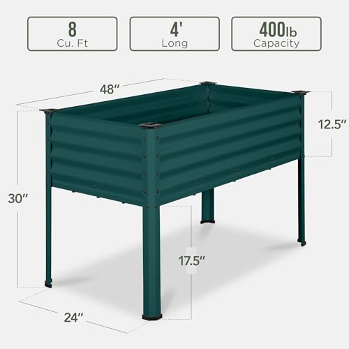 Best Choice Products 48x24x30in Galvanized Raised Garden Bed, Metal Elevated Planter Box, Dark Green S888804