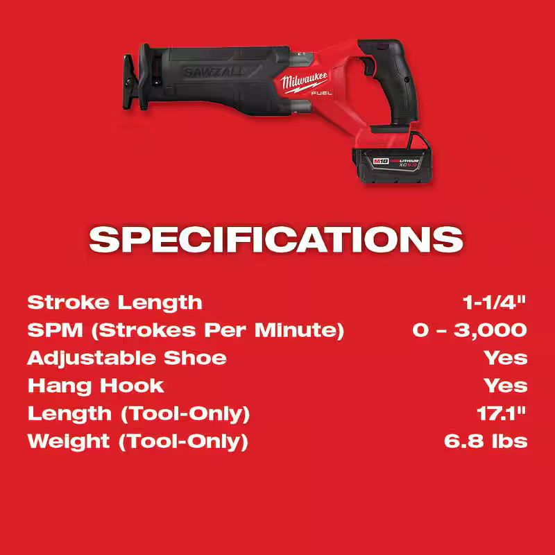 M18 FUEL 18V Brushless Cordless SAWZALL Reciprocating Saw Kit with Batteries, Charger & Case N772756