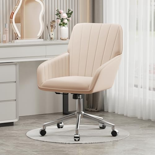 Velvet Home Office Chair with Gold Base, Swivel Desk Chair with Wheels (Cream) Z435471