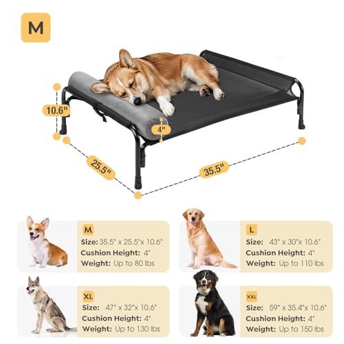 Veehoo Large Elevated Dog Bed, Outdoor Raised Cot with Removable Headrest, Breathable Washable Mesh R9070