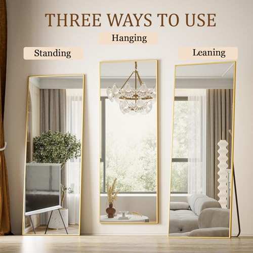 Koonmi Large Full Length Mirror with Stand, Aluminum Alloy Frame, Black G7504