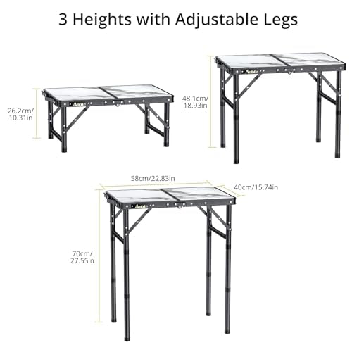 Folding Camping Table with Storage Net, Adjustable Height, Aluminum, Portable C67438