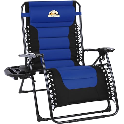 Oversized Padded Zero Gravity Lounge Chair, Foldable Patio Recliner with Cup Holder, Black A147
