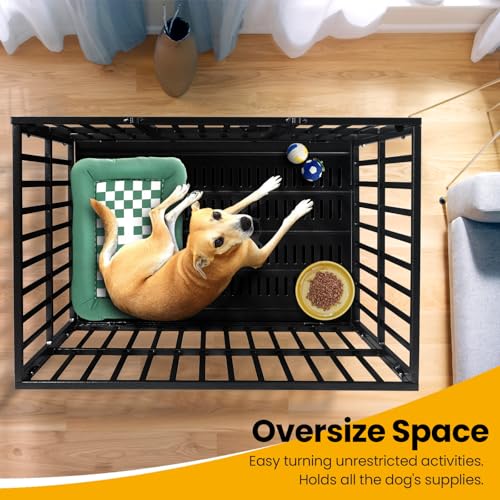 Oranland 48 inch Heavy Duty Dog Crate for Large Dogs, Double Door with Wheels J273901
