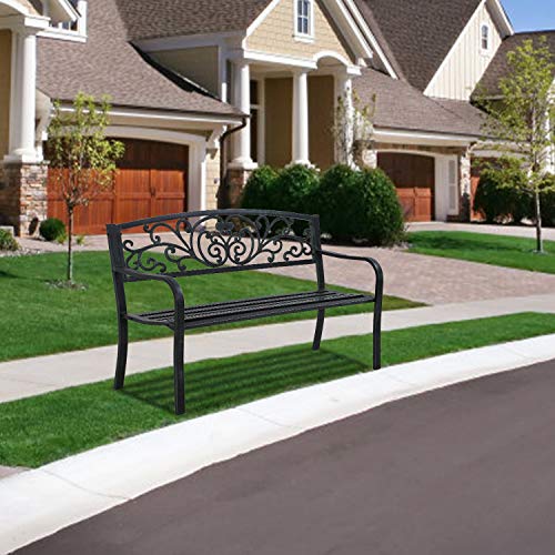 Outdoor Metal Garden Bench with Steel Frame J546097
