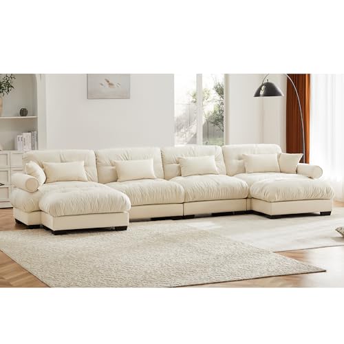 130" Modular Sectional Sofa with Movable Ottoman, Velvet Upholstered, Green Y4976