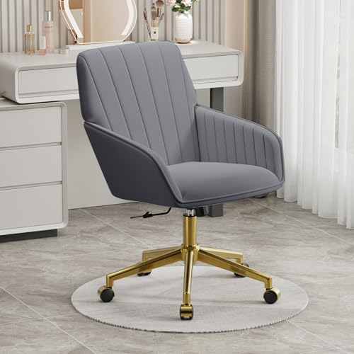 Velvet Home Office Chair with Gold Base, Swivel Desk Chair with Wheels (Cream) Z435471
