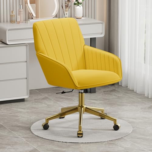 Velvet Home Office Chair with Gold Base, Swivel Desk Chair with Wheels (Cream) Z435471