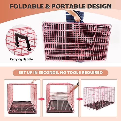 BestPet 42 Inch Folding Metal Wire Dog Crate with Double-Door and Removable Tray O49217