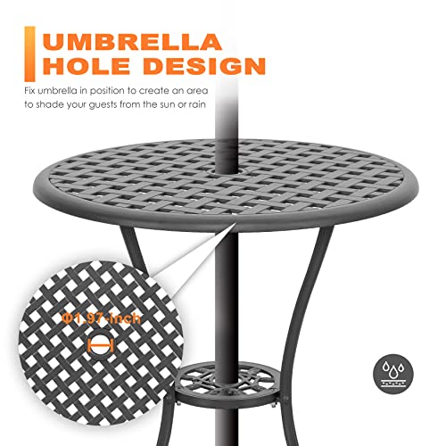 NUU GARDEN 3 Piece Cast Aluminum Bistro Set with Umbrella Hole, Black N80118
