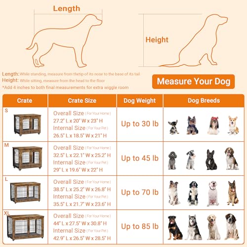 Lulive Dog Crate Furniture for Medium Dogs, 32" Wooden Kennel with Cushion & Wheels, Grey D230281