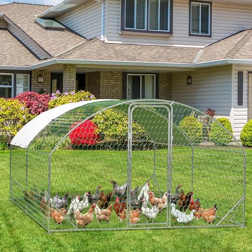 Large Metal Chicken Coop Walk-in Poultry Cage with Waterproof Cover, Double Lockable Doors X5588