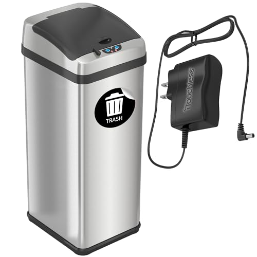 iTouchless 13 Gallon Stainless Steel Automatic Kitchen Trash Can with Lid and Odor Filter G12862