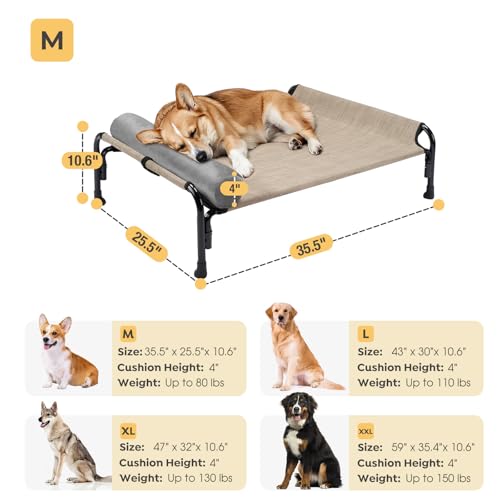 Veehoo Large Elevated Dog Bed, Outdoor Raised Cot with Removable Headrest, Breathable Washable Mesh R9070