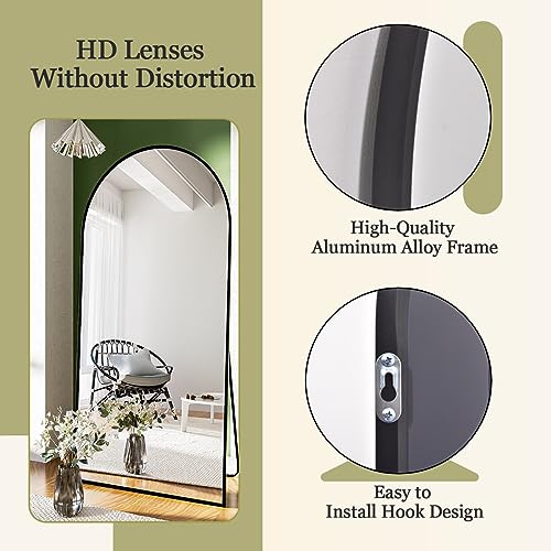 BEAUTYPEAK 65"x24" Arched Full Length Floor Mirror, Black D361