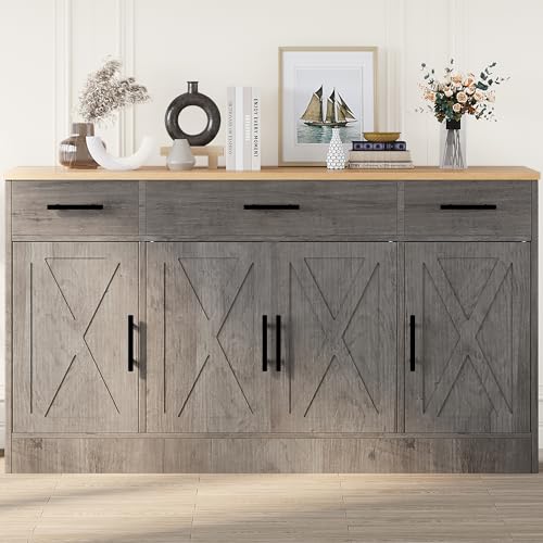 Shintenchi Buffet Cabinet with Storage, 53.4" Farmhouse Sideboard, Ash Grey Y999