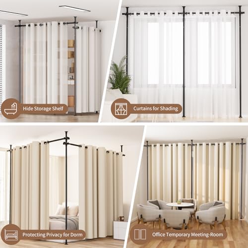 Adjustable No Drilling Room Divider Curtain Rod, Heavy Duty Metal Tension Wall Partition V7920
