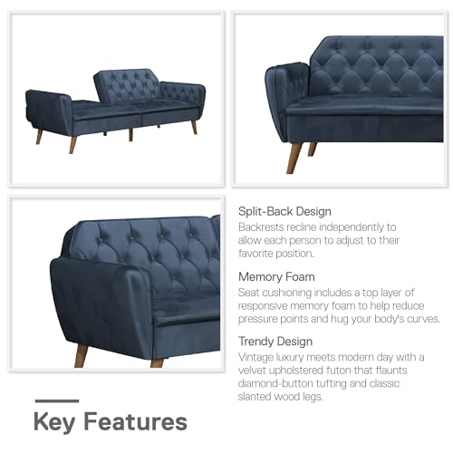 Novogratz Tallulah Memory Foam Futon Convertible Couch, Camel Faux Leather F5939