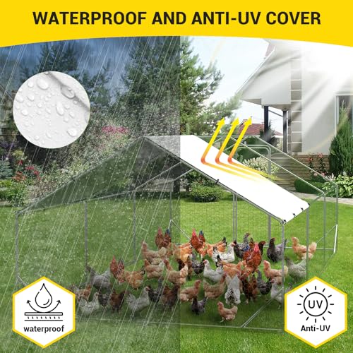 Large Metal Chicken Coop Walk-in Poultry Cage with Waterproof Cover, Double Lockable Doors X5588