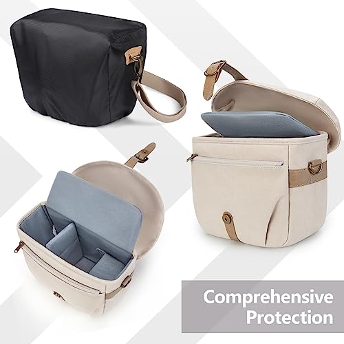 BAGSMART Canvas Crossbody Camera Bag with Rain Cover, Khaki U43920