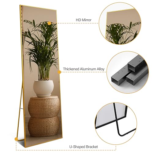 WIIS' IDEA Full Length Mirror with Stand, 59"x16" Floor Mirror, Black O584483
