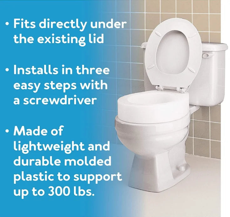 Carex Raised Toilet Seat, Universal Fit for Round Bowls, White, 300 lb Capacity B8396
