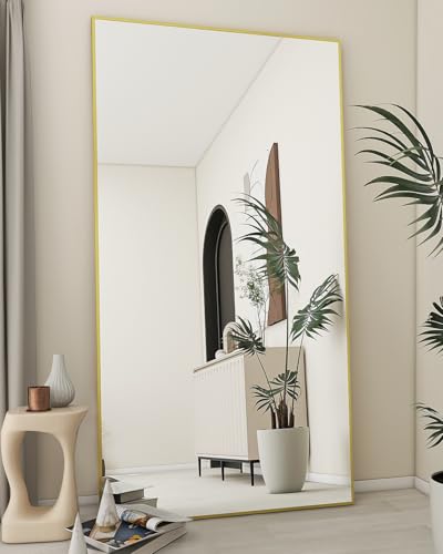 Koonmi Large Full Length Mirror with Stand, Aluminum Alloy Frame, Black G7504