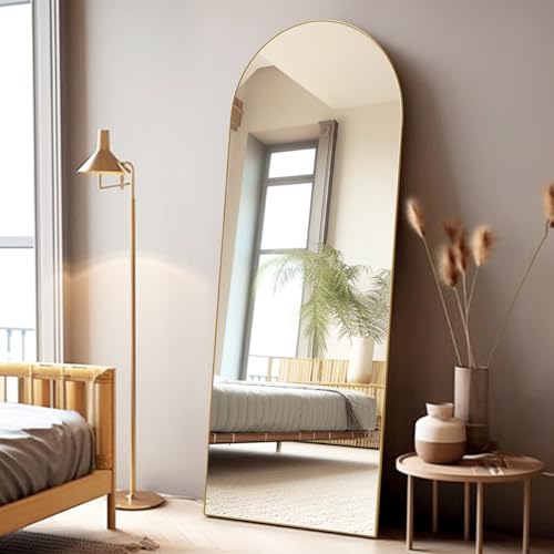 Arched Floor Mirror 58"x18" Full Length with Stand, Aluminum Frame, Black S856658
