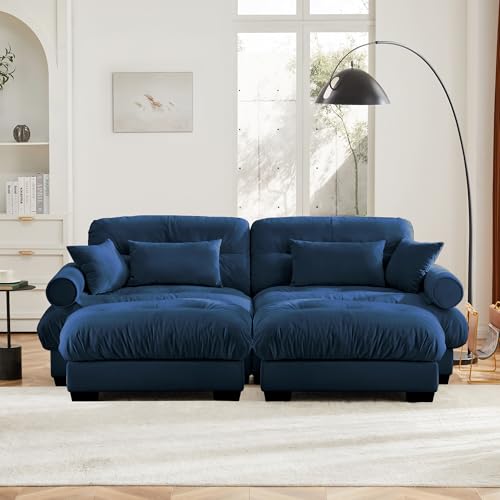 130" Modular Sectional Sofa with Movable Ottoman, Velvet Upholstered, Green Y4976