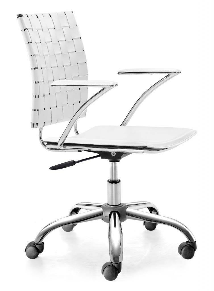 Criss Cross Office Chair, White Leatherette Chrome Steel