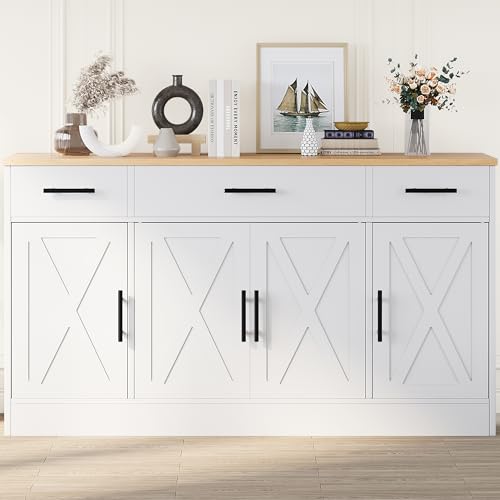 Shintenchi Buffet Cabinet with Storage, 53.4" White Farmhouse Sideboard D4274