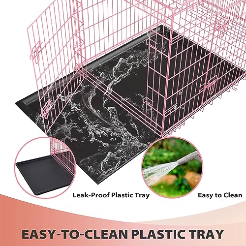 BestPet 42 Inch Folding Metal Wire Dog Crate with Double-Door and Removable Tray O49217