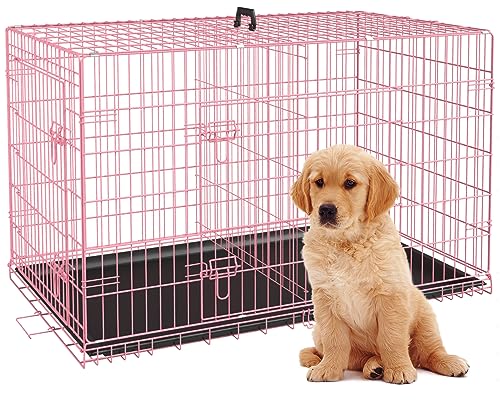 BestPet 42 Inch Folding Metal Wire Dog Crate with Double-Door and Removable Tray O49217