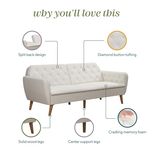 Novogratz Tallulah Memory Foam Futon Convertible Couch, Camel Faux Leather F5939