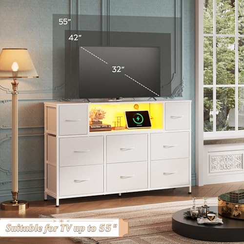 WLIVE Dresser for Bedroom with Charging Station and LED Lights, 8 Drawer R754
