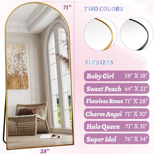 Arched Full Length Floor Mirror 76"x34" Black Freestanding I957