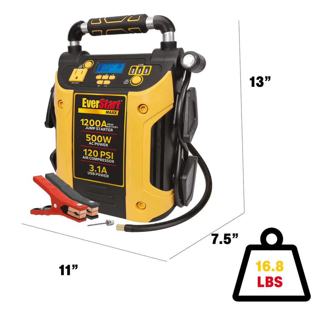 EverStart Maxx J5CPDE 1200A Jump Starter, Power Station, 500W Inverter, 120 PSI Compressor N45172