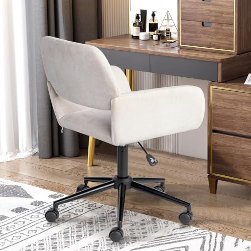 FurnitureR Fabric Upholstered Office Chair with Wheels, Adjustable Mid Back, Beige O766754