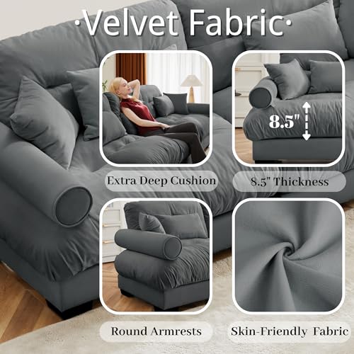 130" Modular Sectional Sofa with Movable Ottoman, Velvet Upholstered, Green Y4976