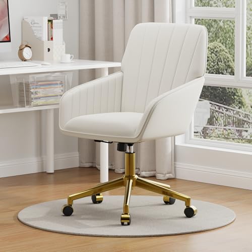 Velvet Home Office Chair with Gold Base, Swivel Desk Chair with Wheels (Cream) Z435471