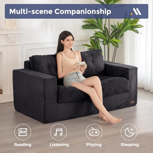 MAXYOYO 3 Seater Boneless Floor Sofa with Tufted Cushion, Beige A96326