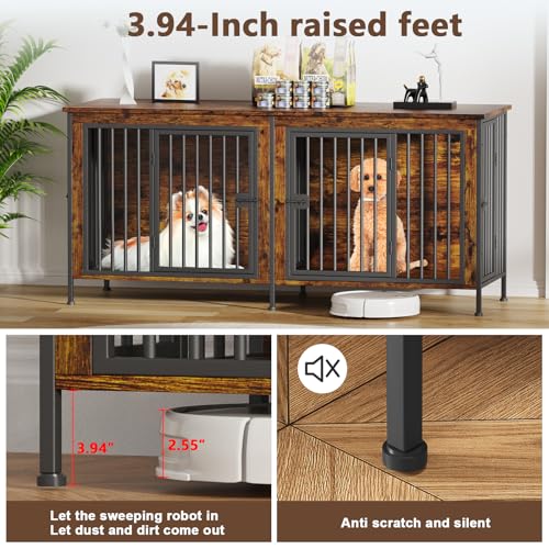EasyCom XL Wooden Dog Crate Furniture for Medium and Large Breeds, 2 Doors A673