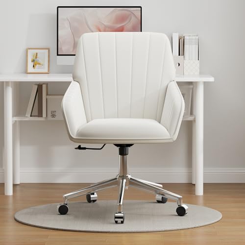 Velvet Home Office Chair with Gold Base, Swivel Desk Chair with Wheels (Cream) Z435471